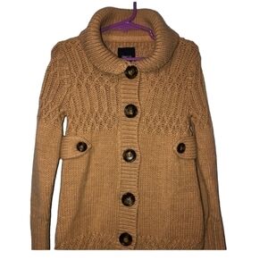 Gap kids size XS brown/tan wool blend cable knit cardigan sweater jacket